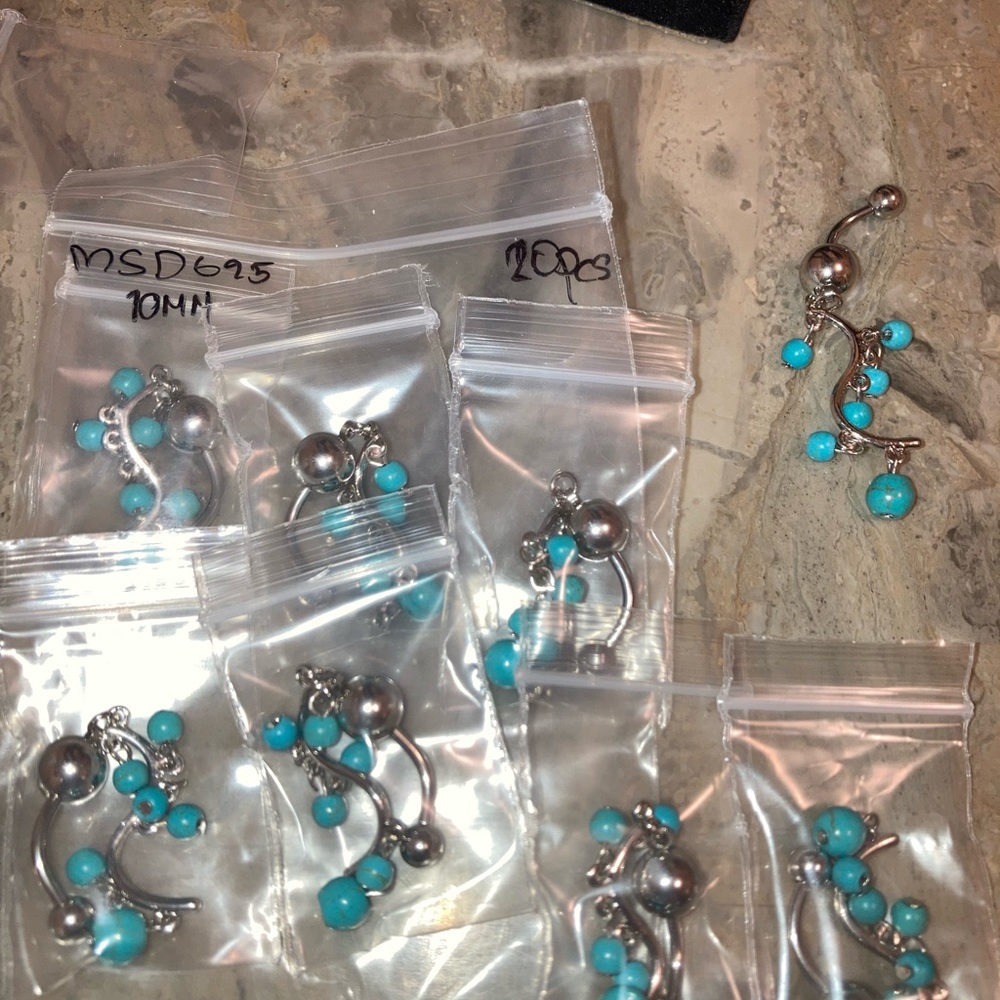 Turquoise color Chandelier Stainless steel w/surgical steel BELLY RING bar 2” - Picture 5 of 5